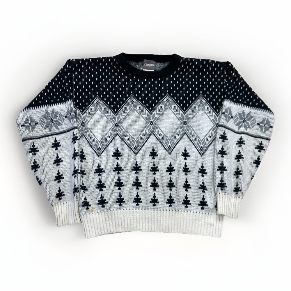 Vintage Campus Sweater Womens L Acrylic Knit Crewneck Pullover 80s Fair Isle